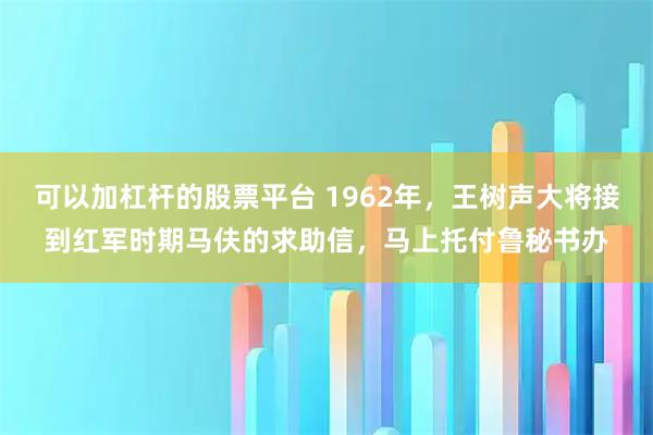 可以加杠杆的股票平台 1962年，王树声大将接到红军时期马伕的求助信，马上托付鲁秘书办